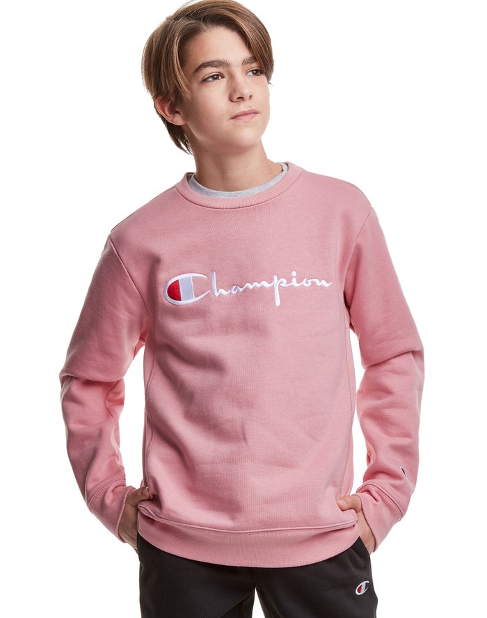 Champion Boys Sweatshirt NZ - Reverse Weave Fleece Crew Embroidered Logo Coral ( 5198-BERNW )